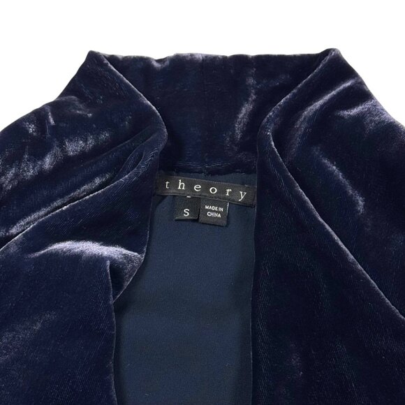 Theory Velvet Draped Vest Sz S Blue Peplum Boho Whimsigoth Witchy Artsy - Picture 6 of 15